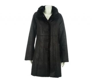 Dennis Basso Pearlized Faux Shearling Coat with Faux Fur Trim