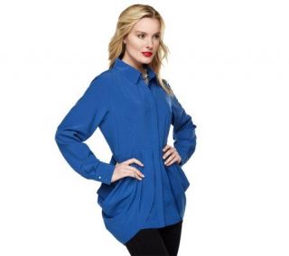 Bradley by Bradley Bayou Button Front Blouse with Pleated Overlay 