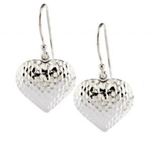 Sterling Diamond Cut Heart Dangle Earrings —