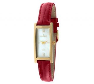 Peugeot Ladies Goldtone Red Leather Strap Watch —