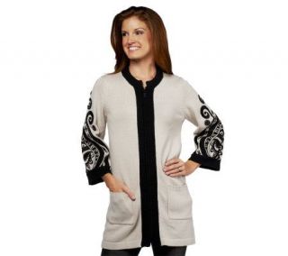 Bob Mackies Zip Front Embroidered Sultana Sweater Jacket   A217769