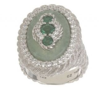 Judith Ripka Sterling Diamonique and Gemstone Textured Ring — 