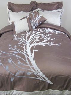  Chocolate Mocha Tree Vine Queen King 8PC Comforter Bedding Set