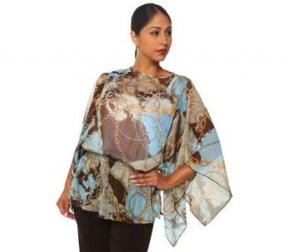 George Simonton Kimono Sleeve Chain Print Top with Smocked Waist
