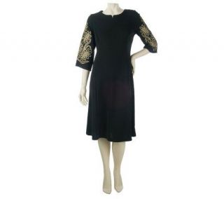 Bob Mackies Scoop Neck Dress with Embroidered Sleeve Detail   A221782