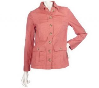 Motto Button Front Jacket with Drawstring at Waist —