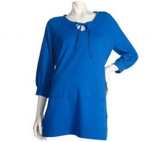 Sport Savvy Stretch Jersey Tunic with Tie Neck and Shirring Detail 