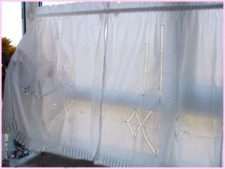 Pair Of Elegant French Style Hemstitch Kitchen / Cafe Curtains White