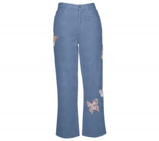 Quacker Factory Embroidered Butterfly 5 Pocket Bootcut Jeans