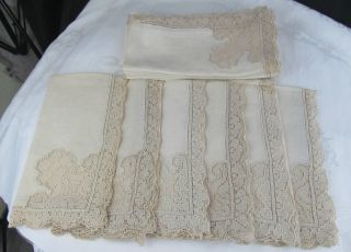 Antique Vintage 12 Cotton Napkins with Lace Trim
