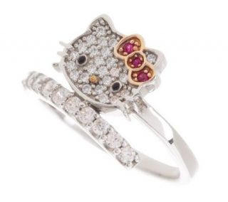 Hello Kitty Diamonique Sterling Luxe Kitty Bypass Ring —