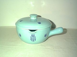 1950s Cronin Crock Pottery Blue Tulip Pattern Sauce Pot with Spout