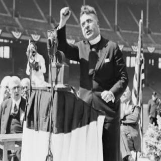   1936 photo Father Coughlin addresses large Cleveland rally graphic