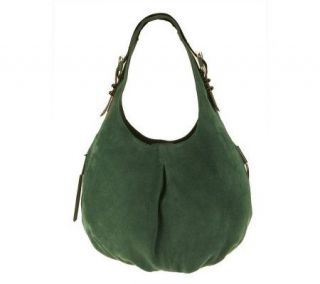 Makowsky Suede Hobo Bag with Zipper Pockets and Buckle Detail 