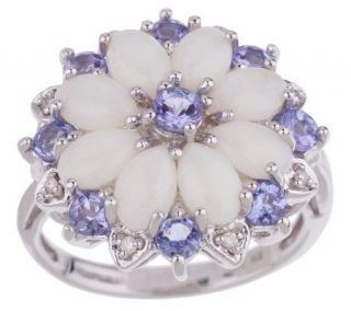 Sterling 0.90 ct tw Tanzanite & White Opal Flower Ring —