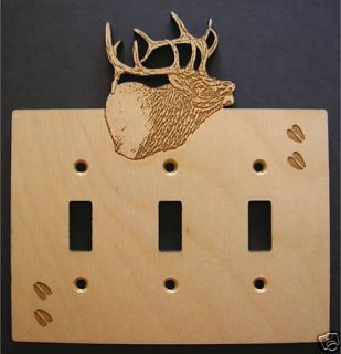 Engraved Elk Triple Switch Wood Electrical Plate Cover