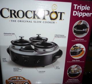 NEW Crock Pot Triple Dipper Slow Cooker Food Warmer Rotating Base