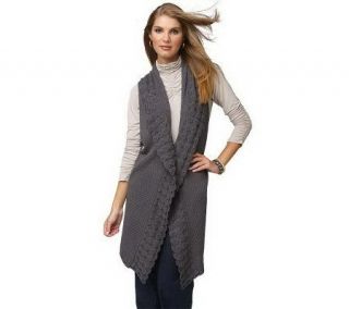 Motto Textured Open Front Long Vest w/Shawl Collar —