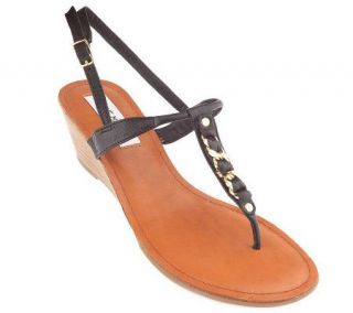 Steve Madden Leather Wedge Thong Sandals with Chain Detail —