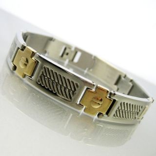  Steel 18K Gold Plated Cross Mens Bracelet 8 inches 12mm Wide