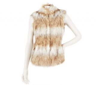 Dennis Basso Striped Tipped Faux Fur Vest with Knit Side Panels