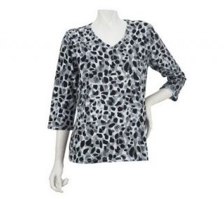 Denim & Co. 3/4 Sleeve V neck Animal Print T shirt —