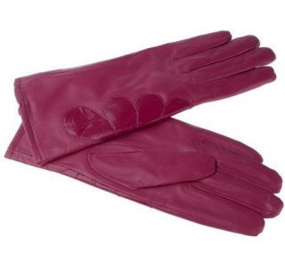 Centigrade Lamb Leather Gloves with Patent Leather Floral Detail