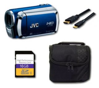 JVC Everio GZHM200 Blue HD Camcorder, Cable, 16GB SD Card, Bag