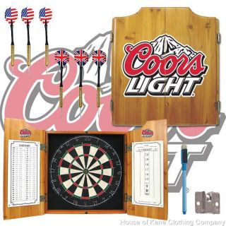 Coors Lite Beer Solid Wood Dart Cabinet Including Darts and Board