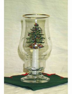 Spode Christmas Tree Glass Hurricane Lamp withCandle —