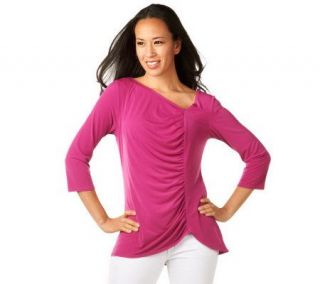 Mark of Style by Mark Zunino 3/4 Sleeve Knit Top with Ruching Detail 