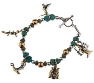 Smithsonian Turquoise Sterling/Brass Animal Design Charm Bracelet 