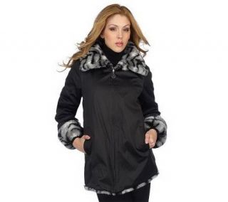 Dennis Basso Washable Satin Reversible to Printed Faux Fur Coat