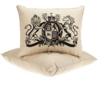 Linda Dano Set of 2 Royal Crest and Coat of Arms Pillows —