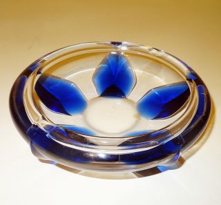 Lalique Signed Blue Crystal Ashtray