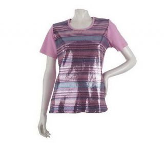 Quacker Factory Short Sleeve Multi Color Sequin Stripe T shirt