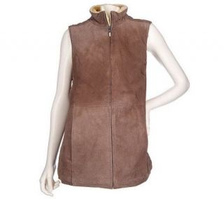 Denim & Co. Washable Suede Zip Front Vest with Faux Fur Detail