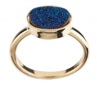 Oval East/West Design Bluetone Drusy Quartz Ring, 14K Gold —