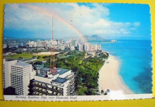 Vintage Diamond Head Beach Old Hawaii Postcard Rainbow Color Chrome