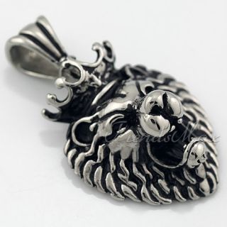 MENS 316L Stainless Steel Crown King Lion Pendant + Option Rolo Chain