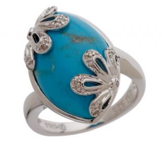 As Is Sterling Turquoise Marquise Flower Overlay Ring —
