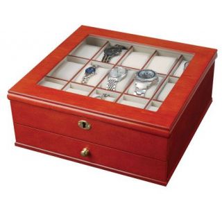 Mele Watch Box for 15 with Viewing Window in Cherry Finish —