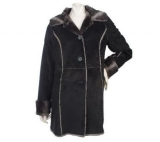 Dennis Basso Faux Shearling Button Front Coat with Faux Fur Lining 