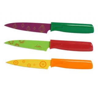 Kuhn Rikon 3 piece Fruit/Veggie Decorated Paring Knives —