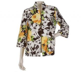 Susan Graver Shantung Floral Print Jacket with Mandarin Collar 