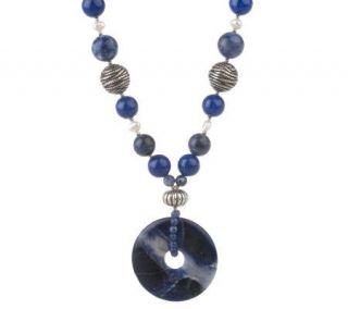 Lee Sands Blue Multi  Gemstone Round Pendant Necklace —