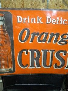 Old Orange Crush Soda Pop Country Store Embossed Tin Sign w/ Bottle