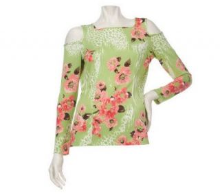 George Simonton Open Shoulder Floral Printed Milky Knit Top   A213723