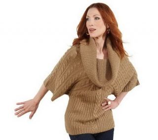 Motto Cowl Neck Cable Knit Asymmetrical Cocoon Sweater —