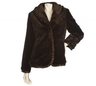 Dennis Basso Faux Fur Coat with Shawl Collar and Satin Trim   A211133